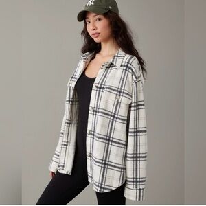 American Eagle Plaid Button-Up Shirt Fleece Jacket
